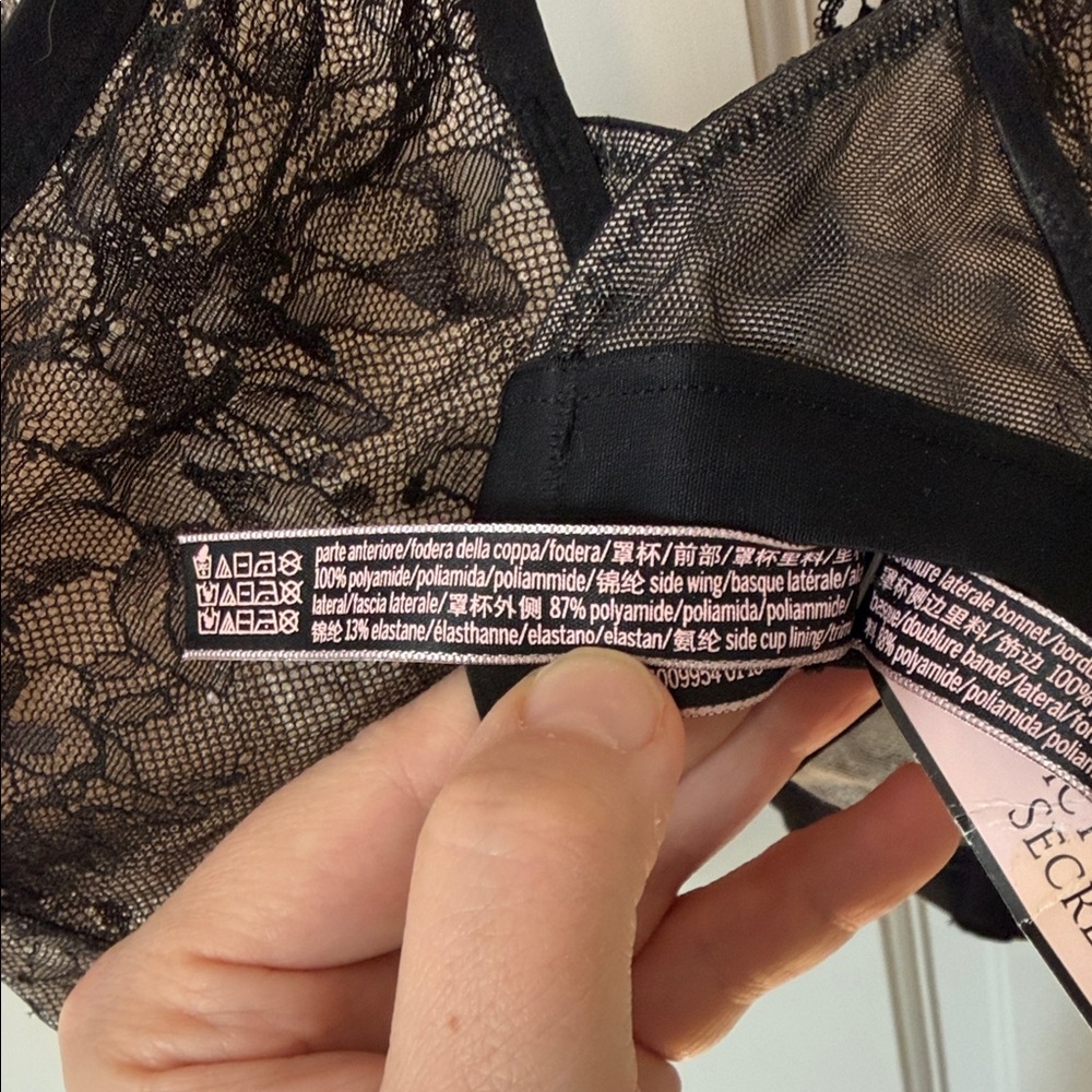 NWT Victoria’s Secret Lace Bralette Black Nude Longline Size 36D - Picture 3 of 6